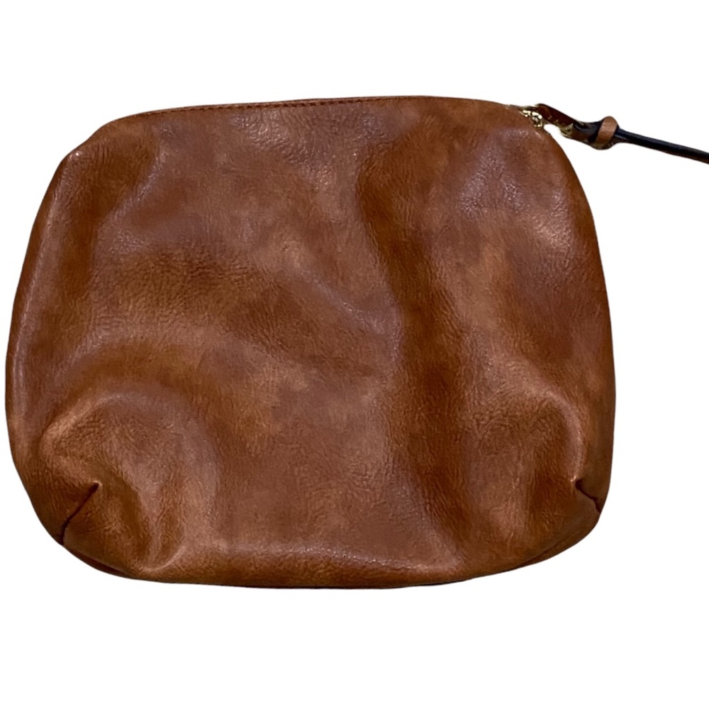 Steve Madden Faux Leather Brown Clutch and clip on change purse makeup bag